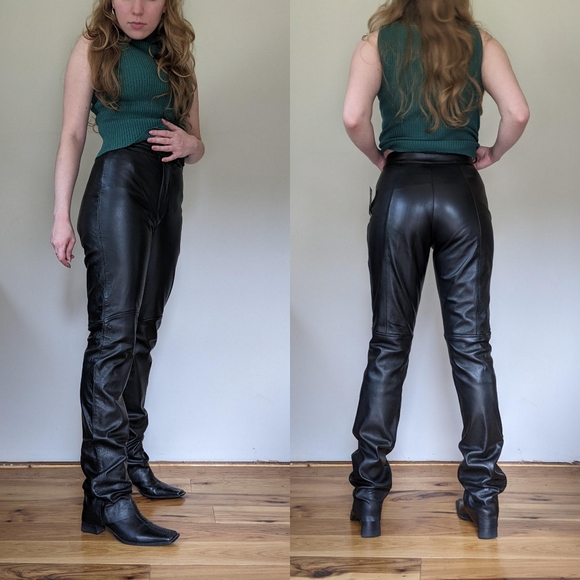 Vintage High Waisted Black Leather Pants - Picture 3 of 5